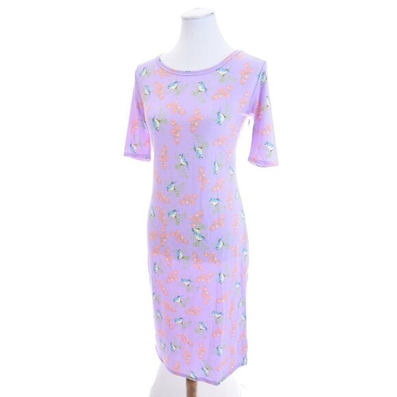 NWT LulaRoe Julia Purple Blue Bird Print Sheath Bodycon Dress Unicorn NEW Sz M - Picture 6 of 11